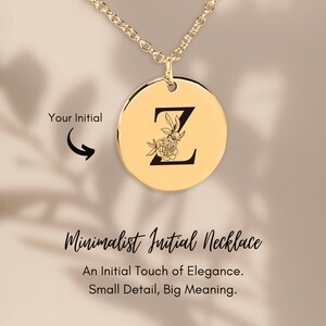 Collar con inicial floral Z: colgante con letra grabada personalizada, joyería personalizada, regalo único para ella, elegante collar con monograma