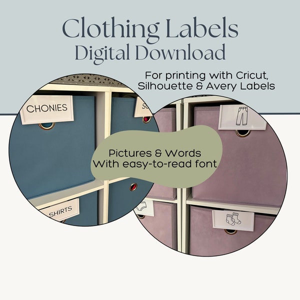 Printable clothing Labels / Cricut & Silhouette / Simple Organizing Labels for clothing / kids / instant download DFX SVG PNG