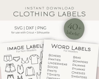 Etiquetas para armario, pegatinas para cajones, etiquetas para tocador, iconos, organización, etiquetas para armario infantil, SVG, PNG