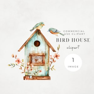 Birdhouse Clipart, IMAGEM ÚNICA, Uso comercial, PNG transparente, Design fofo em aquarela, 300 dpi, Imprimível, Scrapbooking digital