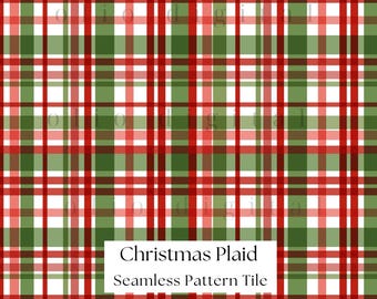 Green and Red Plaid Texture Clipart: Christmas Seamless Pattern Digital Paper (12"x 12")