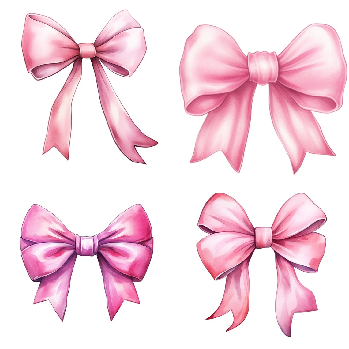 Pink Bows Clipart: Coquette Watercolor PNG Graphics (commercial Use) - Etsy