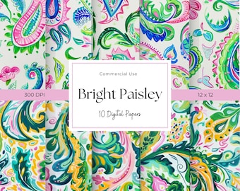 Bright Paisley Digital Paper, Pretty, Preppy, Abstract Design, Commercial Use, Scrapbook Paper, Background, Texture