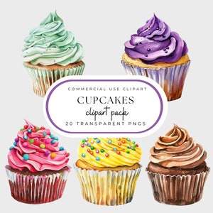 Cupcake Clip Art for Commercial Use, PNGs, Desserts, Sweets and Treats, Baking Graphics, Dessert Clipart