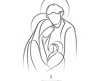 Nativity Line Art PNG: Minimalist Holy Family (Digital Download),