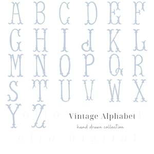 Vintage Blau Kalligraphie Alphabet Clipart: Hochzeits-Monogramm (PNG Digital Download)