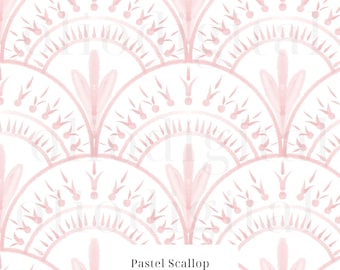 Watercolor Scallop Texture Clipart: Seamless Pattern Digital Paper (12"x 12")