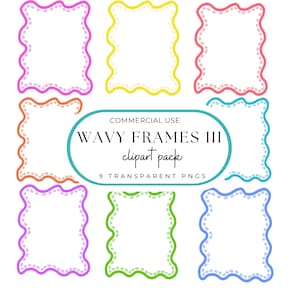 Wavy Frame Clipart, Dash Scalloped Border, Hand Drawn Curvy Frame, Stationary Edging, For Wedding, Bridal and Party Invitations