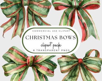Christmas Bow PNG Clipart: Green & Red Plaid (Digital Download)