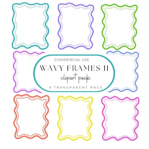 Wavy Frame Clipart, Eyelet Scalloped Border, Hand Drawn Curvy Frame, Preppy, Stationary Edging, For Wedding, Bridal and Party Invitations