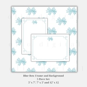Ensemble cadre et fond bleu avec noeuds 5 x 7, motifs pour papeterie et faire-part, grand-mère côtière en papier numérique, grand millénaire