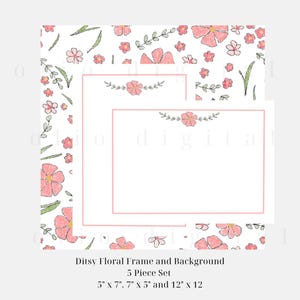 Petit cadre floral et ensemble d'arrière-plan 5 x 7, motifs pour papeterie et faire-part, motif floral en papier numérique, fabrication de cartes
