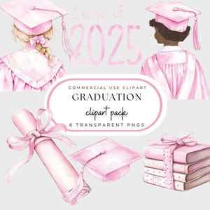 PNG di laurea 2025, Clipart di diploma e cappello di laurea rosa, Disegni scolastici ad acquerello, Laurea di una bambina