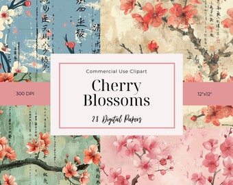 Sakura Digital Paper: Japanische Kirschblüten, Scrapbooking (Digitaler Download)