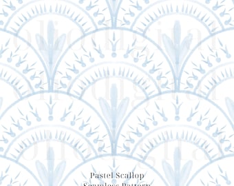 Watercolor Scallop Texture Clipart: Seamless Pattern Digital Paper (12"x 12")