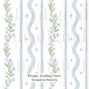 Fleurs bleues sur pied de vigne transparente motif pépinière et baby shower Grand millénaire preppy motif carrelage botanique floral papier numérique