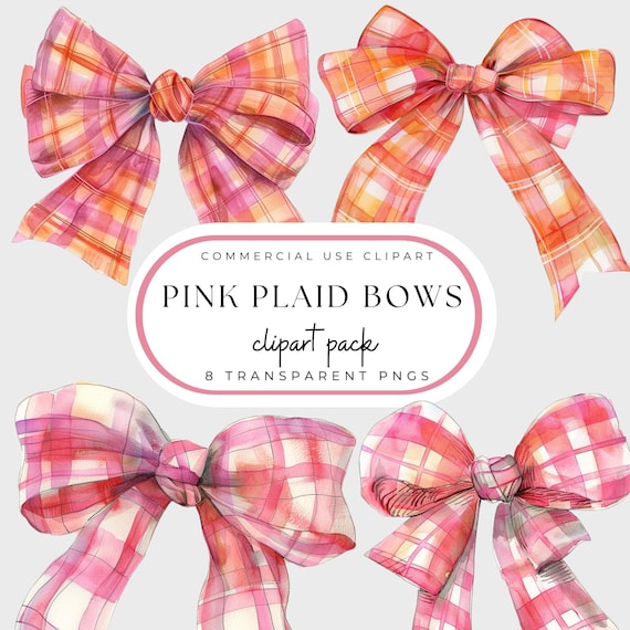 Pink Plaid Bows PNG Clipart: Retro Coquette Fall Graphics (Digital Download)