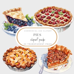 Torta PNG, Pacote de Clipart de Aquarela, Tortas de Frutas, Fatias de Tortas, Cereja, Maçã, Abóbora, Torta de Creme de Chocolate, Merengue de Limão, Uso Comercial,