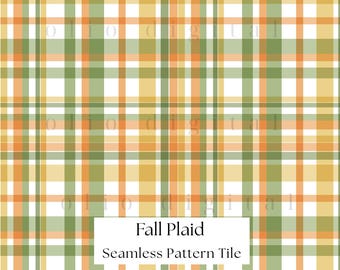 Fall Plaid Texture Clipart: Green, Orange and Gold Seamless Pattern Digital Paper (12"x 12")