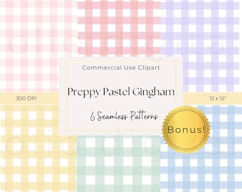 Preppy Pastel Gingham Texture Clipart: Seamless Pattern Digital Paper (12"x12")
