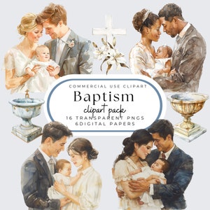 Baptism Clipart, Infant Christening PNG , Watercolor, Commercial Use, Church Interior, Baptismal Fonts, Multicultural, Scrapbooking