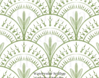 Watercolor Scallop Texture Clipart: Seamless Pattern Digital Paper (12"x 12")