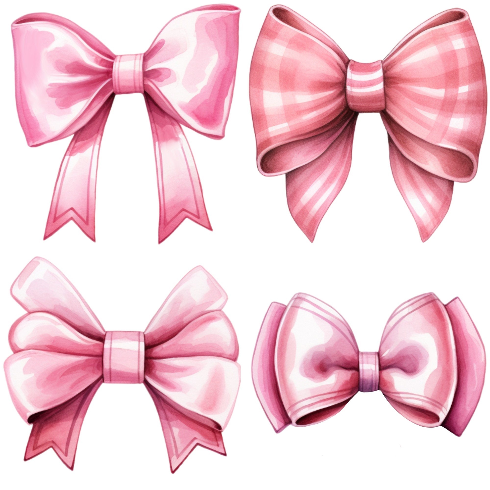 Pink Bows Clipart: Coquette Watercolor PNG Graphics (commercial Use) - Etsy
