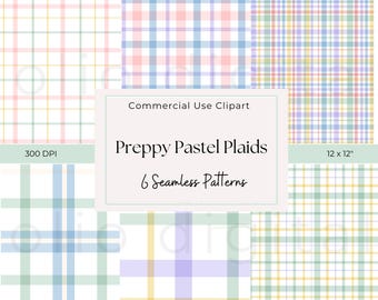 Pastel Plaid Texture Clipart: Seamless Pattern Digital Papers (12"x 12")