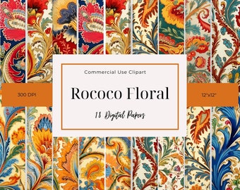 Rococo Floral Digital Paper: Florentine Scrapbooking (Digital Download)