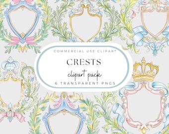 Chinoiserie Crest Clipart: Greenery PNG Pack (Commercial Use)