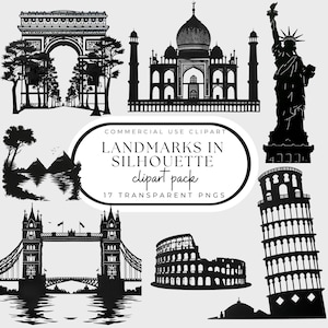 Silhouette Clipart, Wahrzeichen Transparente PNGs, Schwarzweiß-Silhouetten, Reise, architektonische Weltwunder, kommerzielle Nutzung