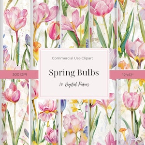 Spring Bulbs l Digital Paper | Floral Clipart| Tulips | Iris| Hyacinth Commercial Use Printable Paper| Scrapbooking Paper |12&quot;x 12&quot;| JPG