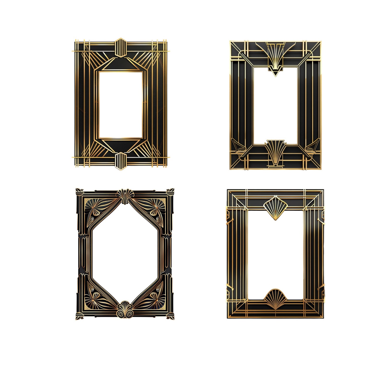 Art Deco Frames Clipart: Roaring 20s Black & Gold PNG (digital Download ...