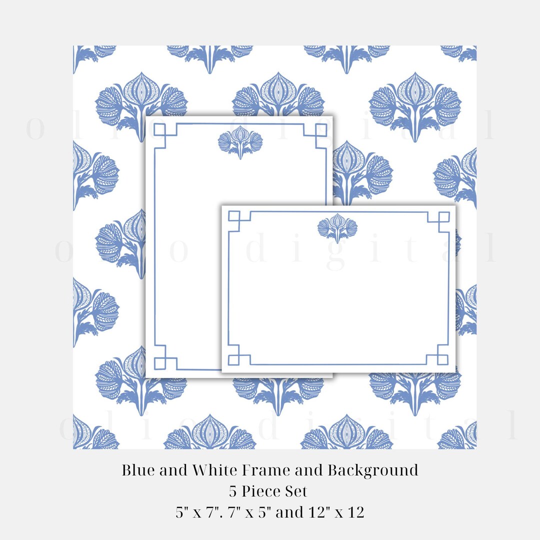Blue and White Print Frame and Background Set 5 X 7, Designs for ...