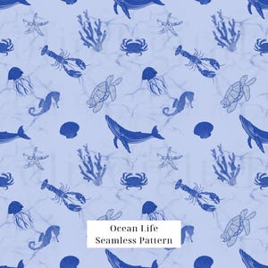 Nautical Ocean Creatures Seamless Pattern (Digital Download)