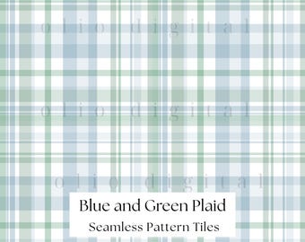 Blue, Green and White Plaid Texture Clipart: Seamless Pattern Digital Paper (12"x 12")