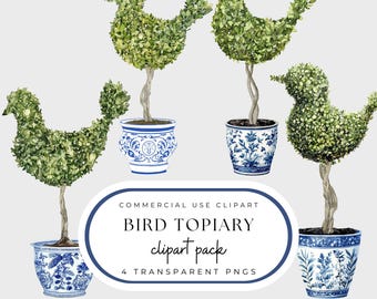 Chinoiserie Vogel Formschnitt Clipart: Blau Weiß (PNG)