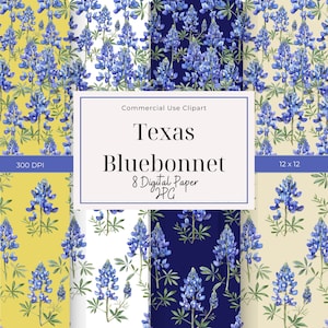 Texas Bluebonnet Digital Paper| Watercolor Design | Spring| Commercial Use | Instant Download | Printable | 12"x 12"| JPG