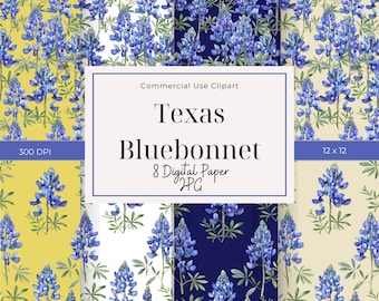 Texas Bluebonnet Digital Paper: Watercolor Floral Design (JPG, 12x12)
