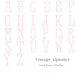 Vintage Alphabet Hand gezeichnet Clipart, Rosa Kalligraphie Buchstaben Clipart, Hochzeit und Wappen Monogramm Grand Millennial Stil, kommerzielle Nutzung