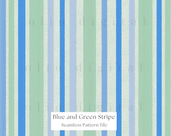 Coastal Stripe Seamless Pattern: Blue & Green Linen Texture (12x12 JPG Digital Download)