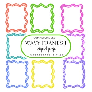 Wavy Frame Clipart, Striped Scalloped Border, Hand Drawn Curvy Frame, Preppy, Stationary Edging, For Wedding, Bridal and Party Invitations
