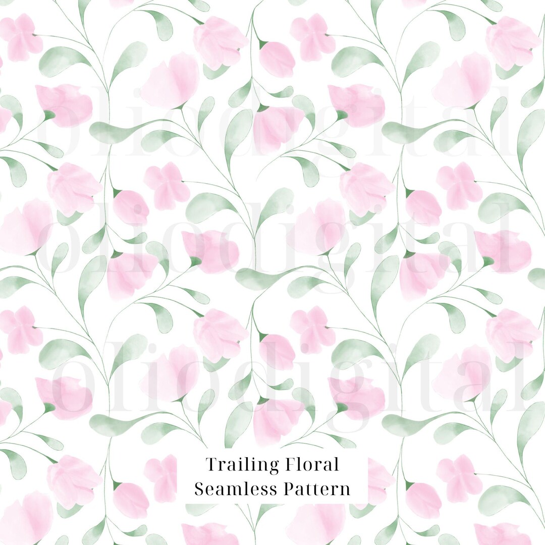Watercolor Floral Seamless Pattern: Pink Flowers, (JPG Digital Paper ...