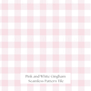 May include: A seamless pattern tile featuring a pink and white gingham pattern.  Pink and White Gingham Seamless Pattern Tile.