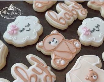 Teddy Bear and Clouds Baby Shower Sugar Cookies (Boy or Girl), We Can Bearly Wait Cookies, Gender Reveal Sugar Cookies