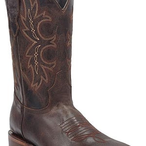 Men Genuine Leather Western Wide Square Toe Brown Boots - Handcrafted Quality immagine 1