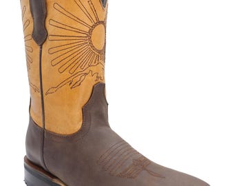 Men Genuine Leather Western Square Toe Brown Boots - Handcrafted Quality Boots