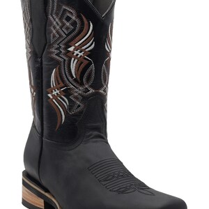 Men Genuine Leather Handcrafted Quality Western Square Toe Black Cowboy Boots