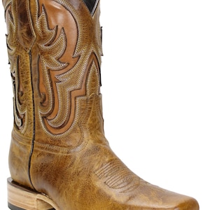 Men Genuine Leather Handcrafted Quality Western Square Toe Honey Cowboy Boots