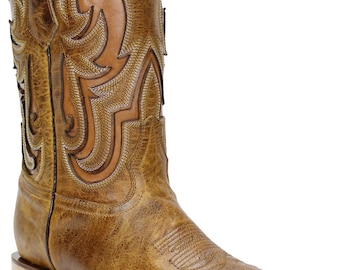 Men Genuine Leather Handcrafted Quality Western Square Toe Honey Cowboy Boots